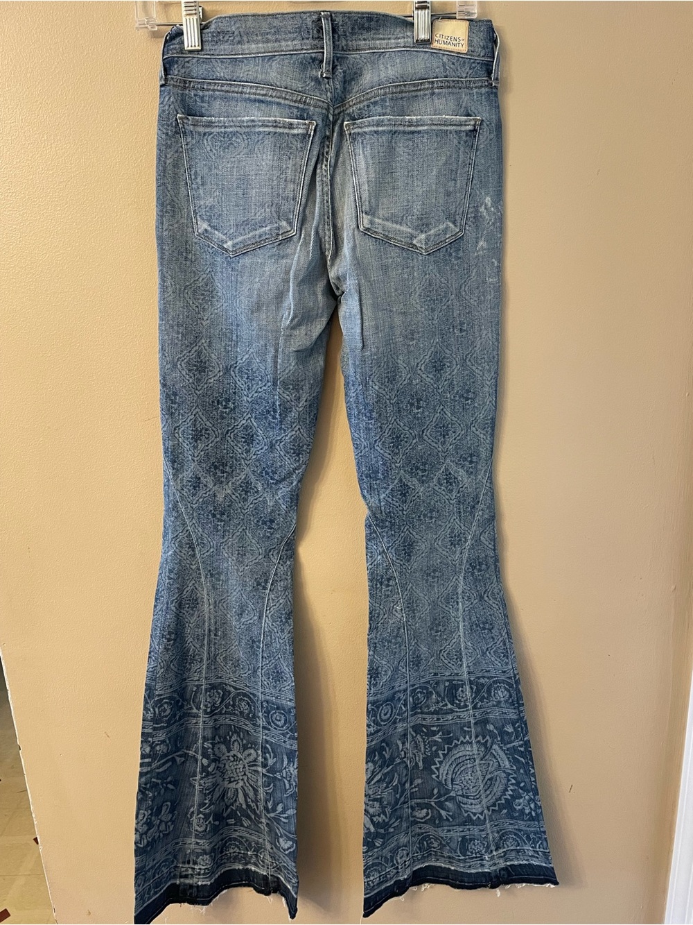 Free People/Citizens of Humanity-Women's Blue Patterned Flare Jeans - Picture 5 of 13
